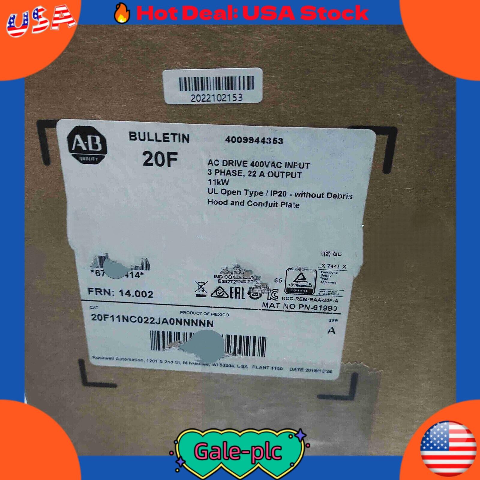 New AB 20F11NC022JA0NNNNN PowerFlex Air Cooled 753 AC Drive US Free Tax