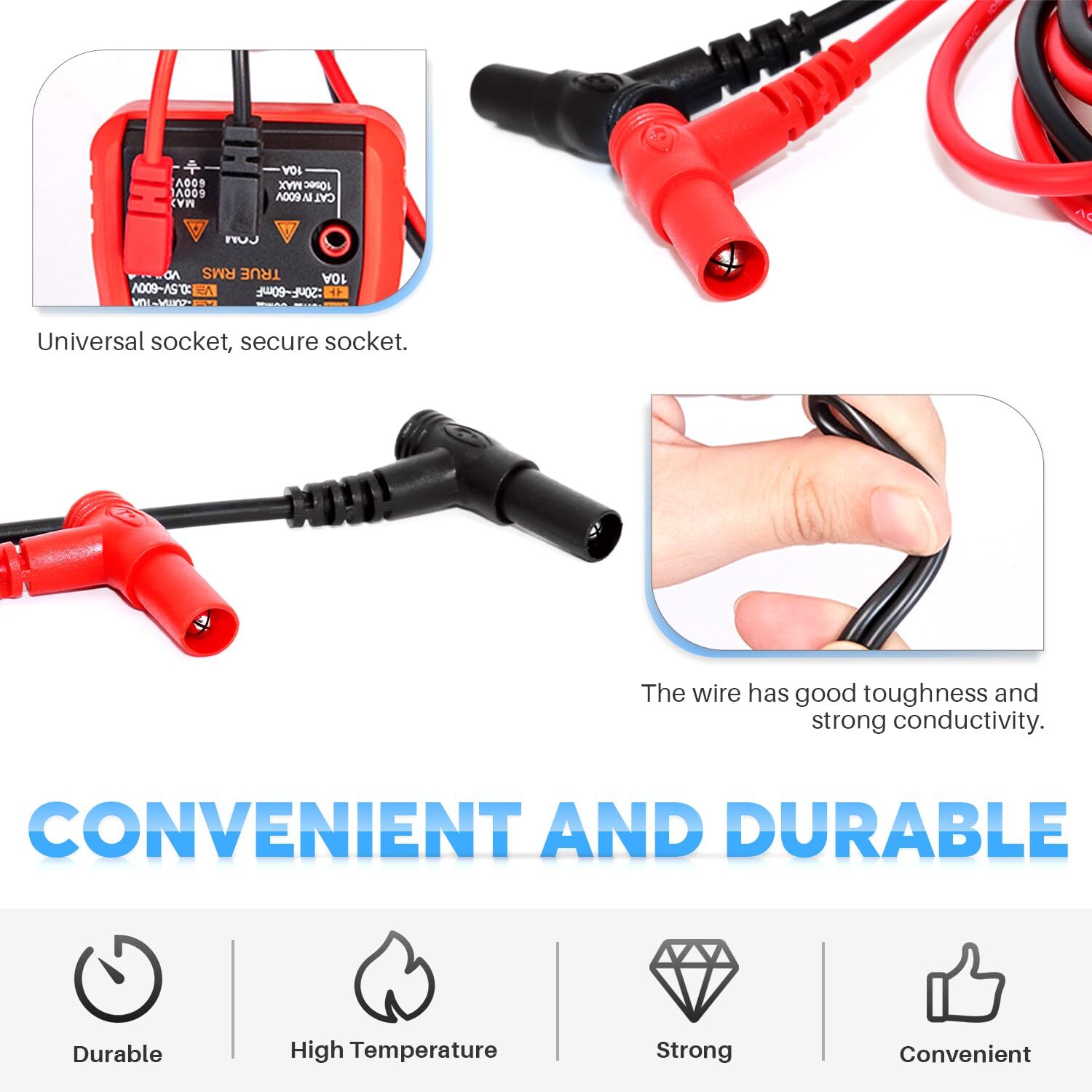 2 Pcs Professional Multimeter Test Leads 1000V 20A Digital Multi Tester Probes