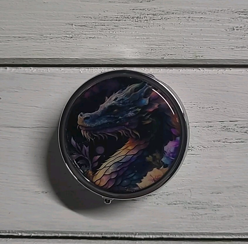 Dragon Pill Box Decorative Case ,Metal Travel gift organizer.