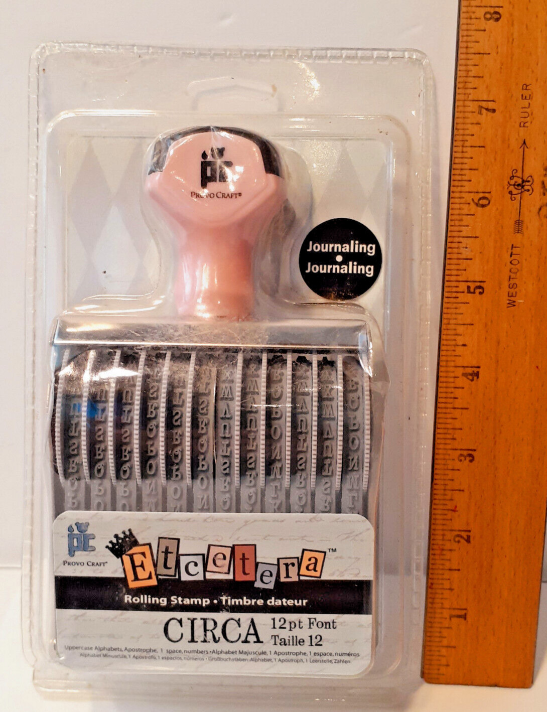NEW Provo Craft Etcetera Rolling Stamp, Titling, CIRCA 12 pt Font 24-8064 Pink