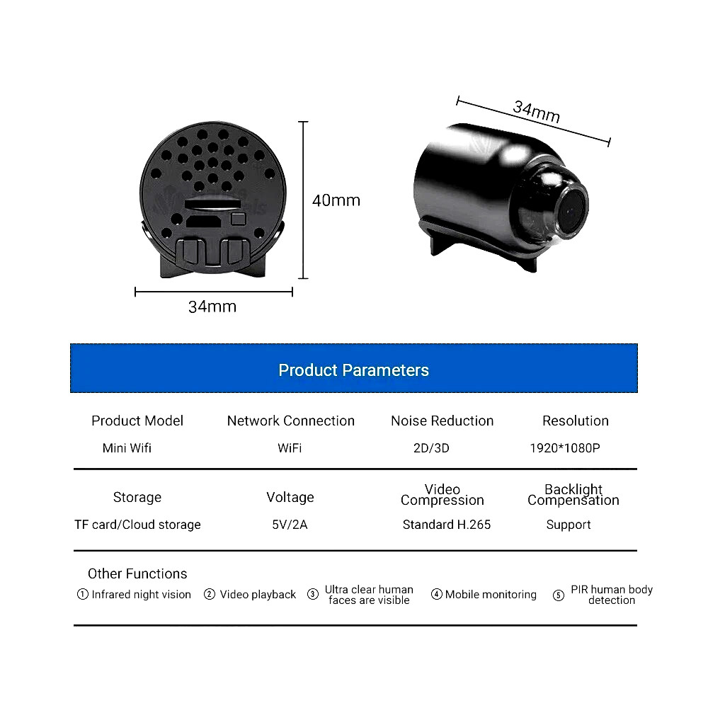 Mini Wifi IP Camera Home Security Night Vision HD 1080P Motion Detection