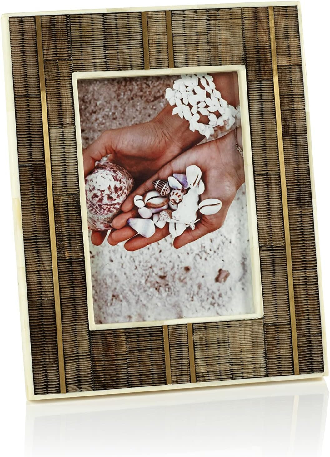 Elegant Dakar Shagrin Horn Photo Frame with Bone & Brass Inlay (5x7)