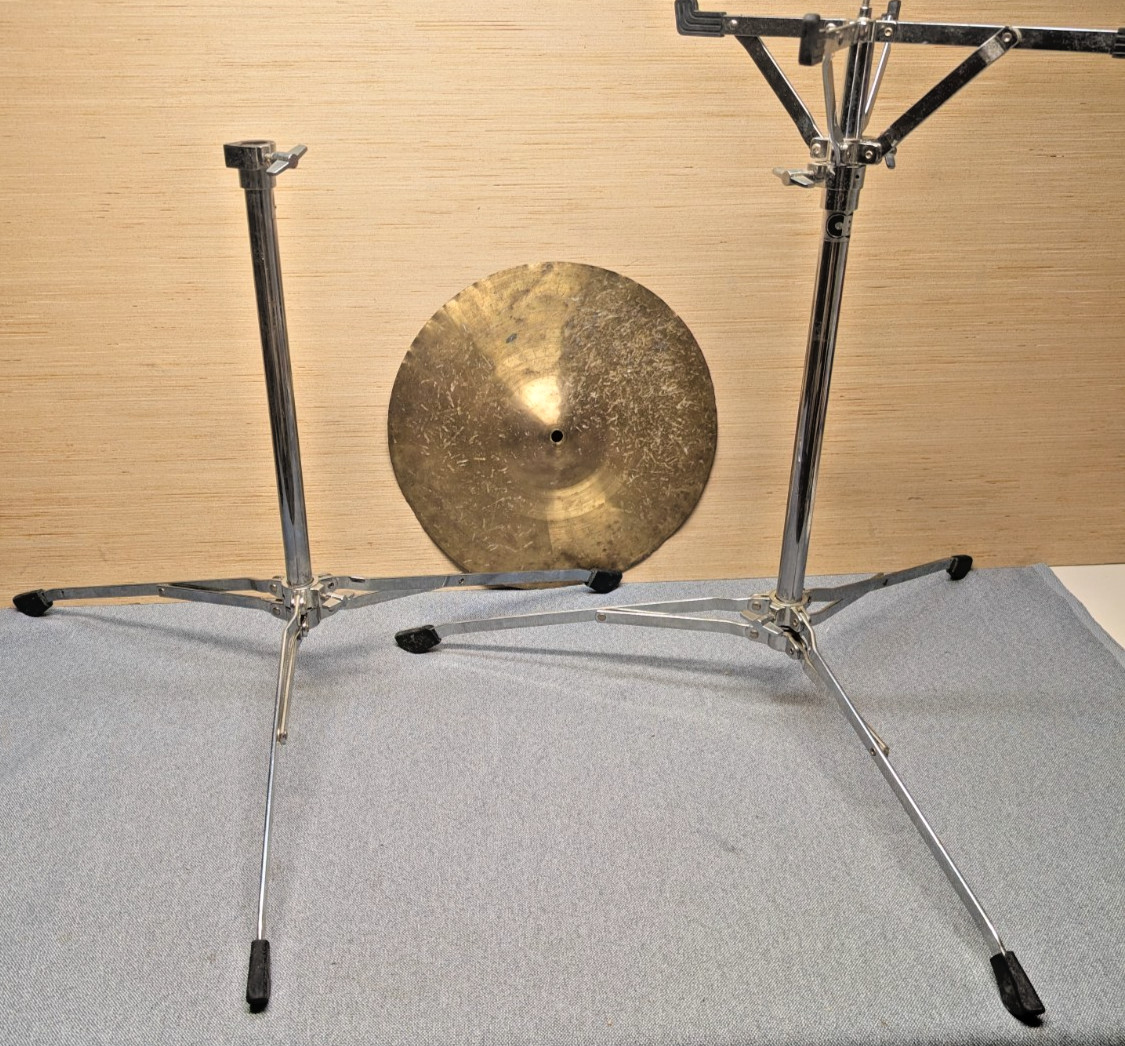 15” Brass Cymbal + (2) CB Cymbal Stands Boom & Straight – Used – Read