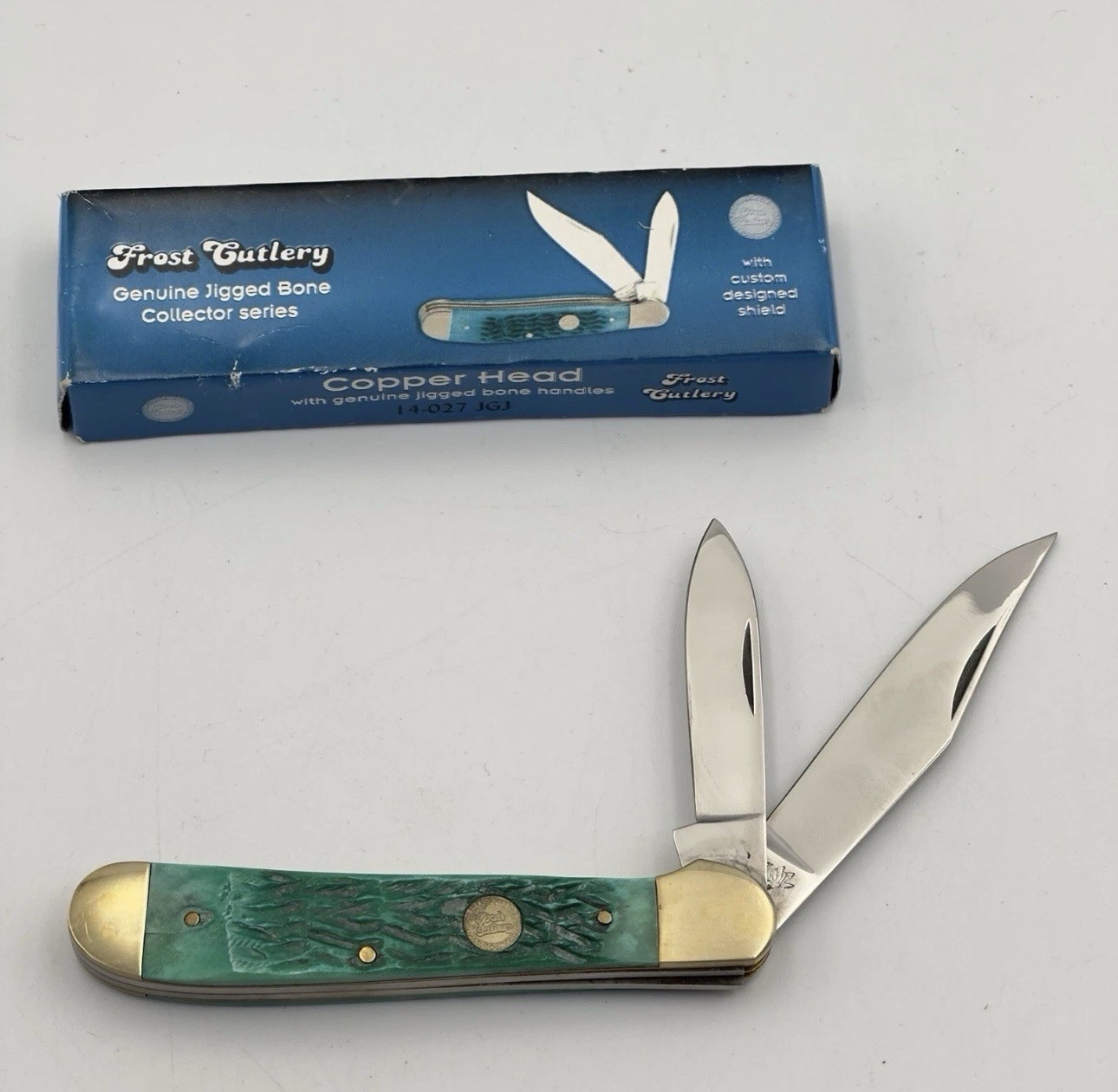 FROST CUTLERY COPPERHEAD 14-027JGJ Jigged Bone Green GERMAN Knife New