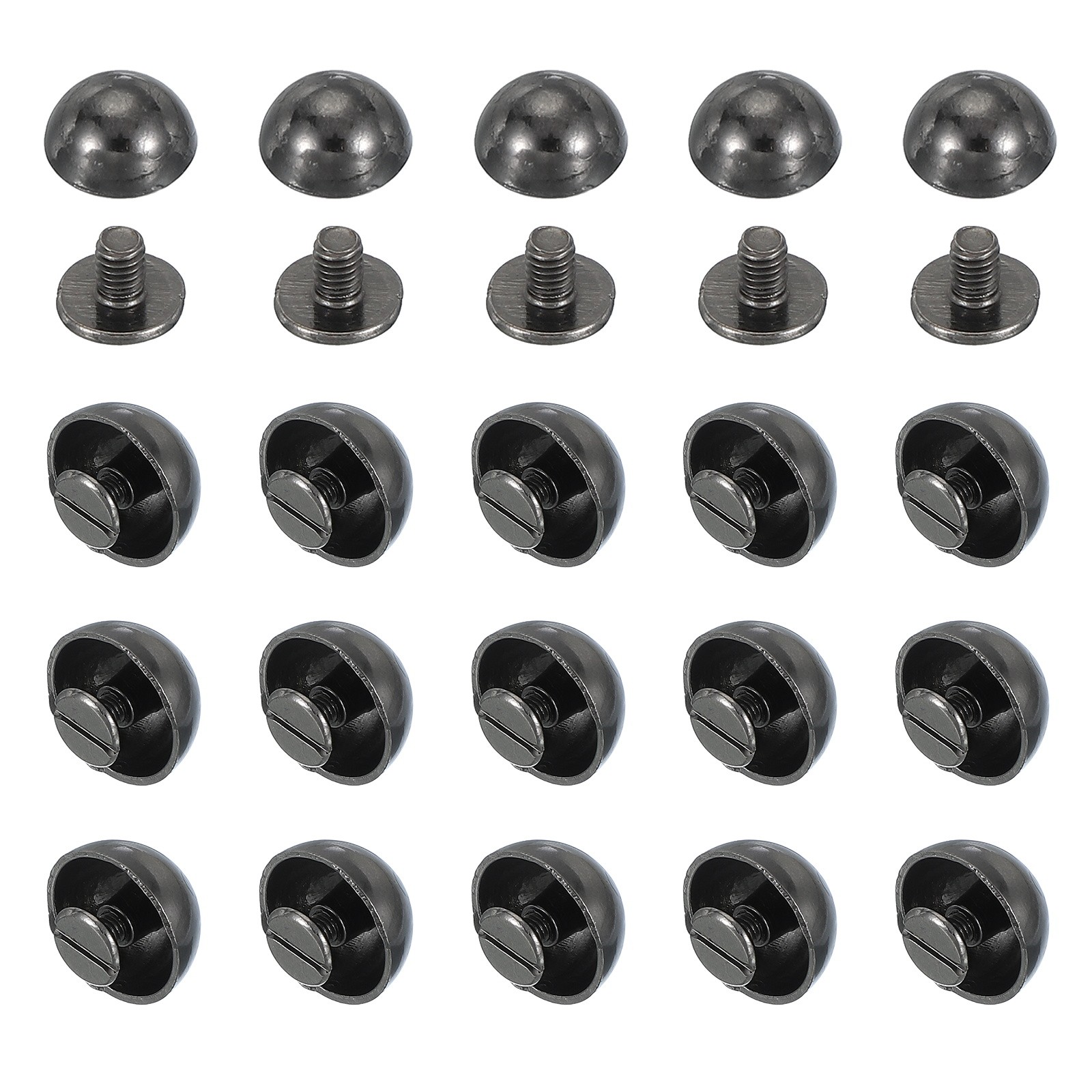 9/16" Dome Spikes Studs, 20 Sets Nailhead Screw Back Rivets for Craft, Black