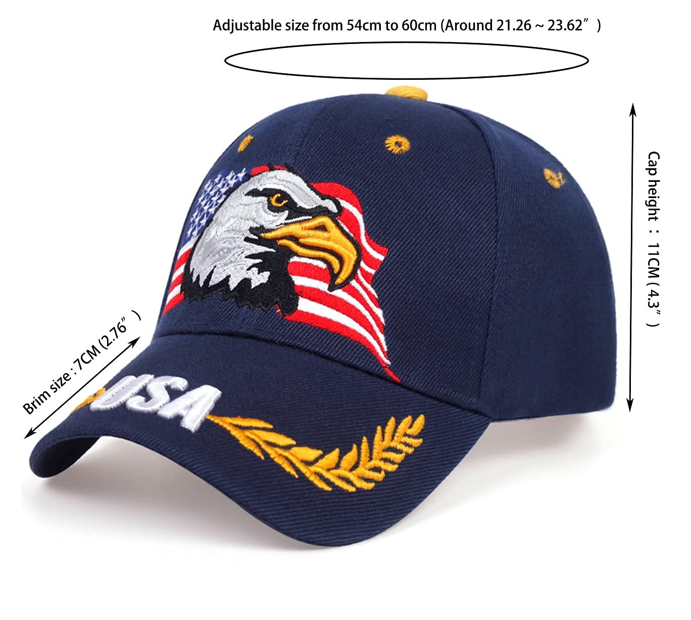 IZUS USA-Flag Eagles-Hat American Baseball-Cap Embroidered One Size, Navy