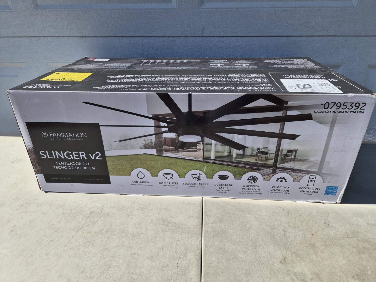 Fanimation Slinger v2 72-in Ceiling Fan with LED Light and Remote Control -Black