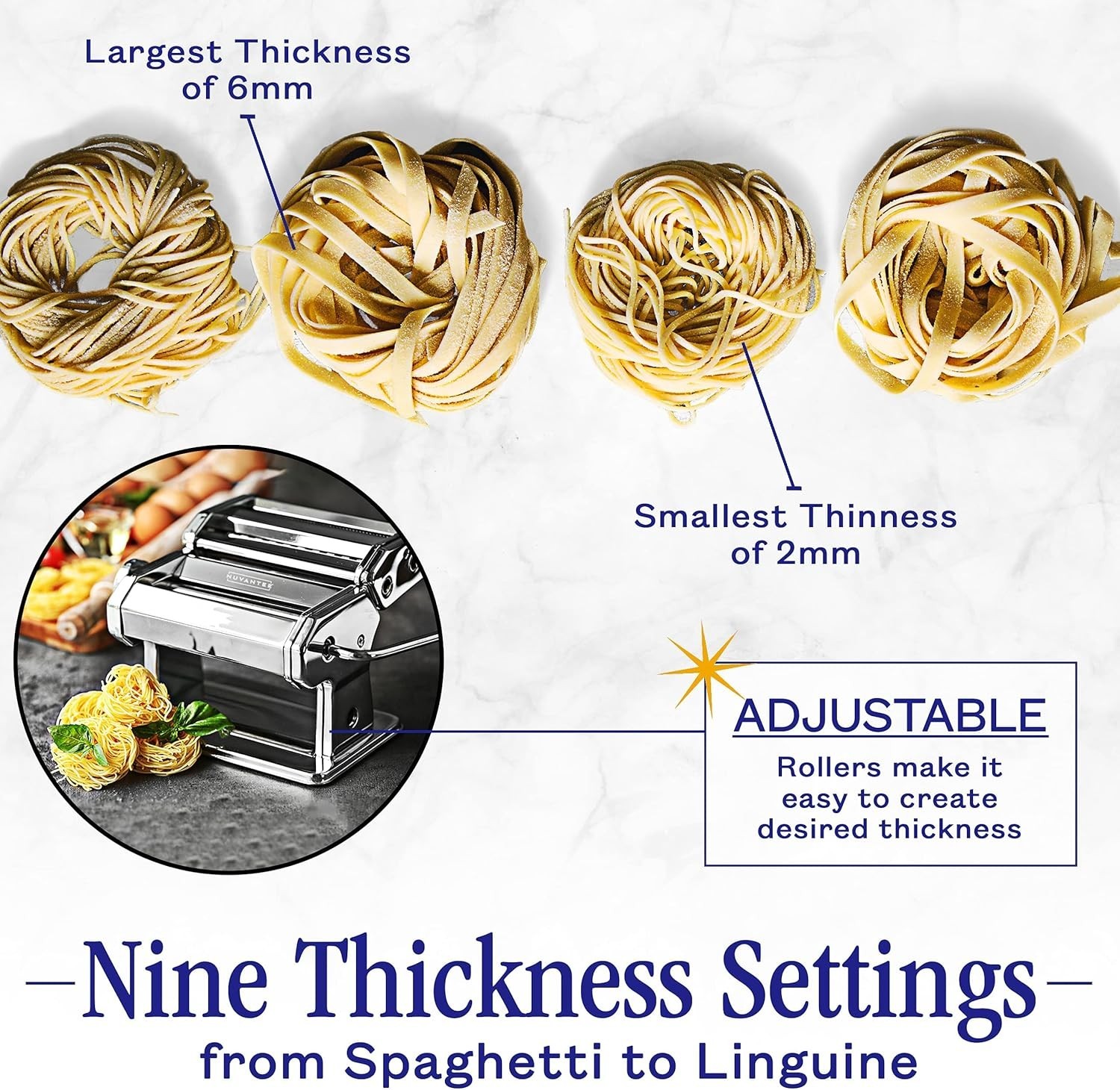 Stainless Steel Pasta Maker - 7 Thickness Settings/