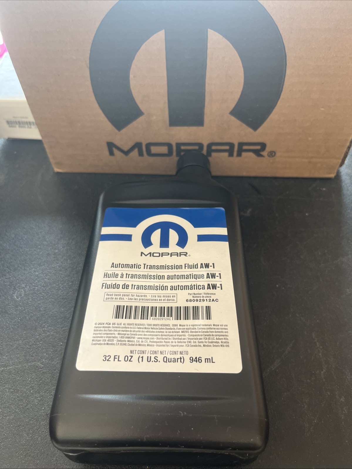 MOPAR AUTOMATIC TRANSMISSION FLUID AW-1 QUART 32 FL OZ. OEM MOPAR 68092912AC  AB