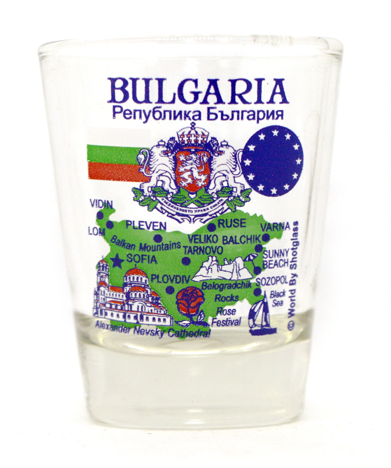 BULGARIA EU SERIES LANDMARKS AND ICONS COLLAGE SHOT GLASS SHOTGLASS