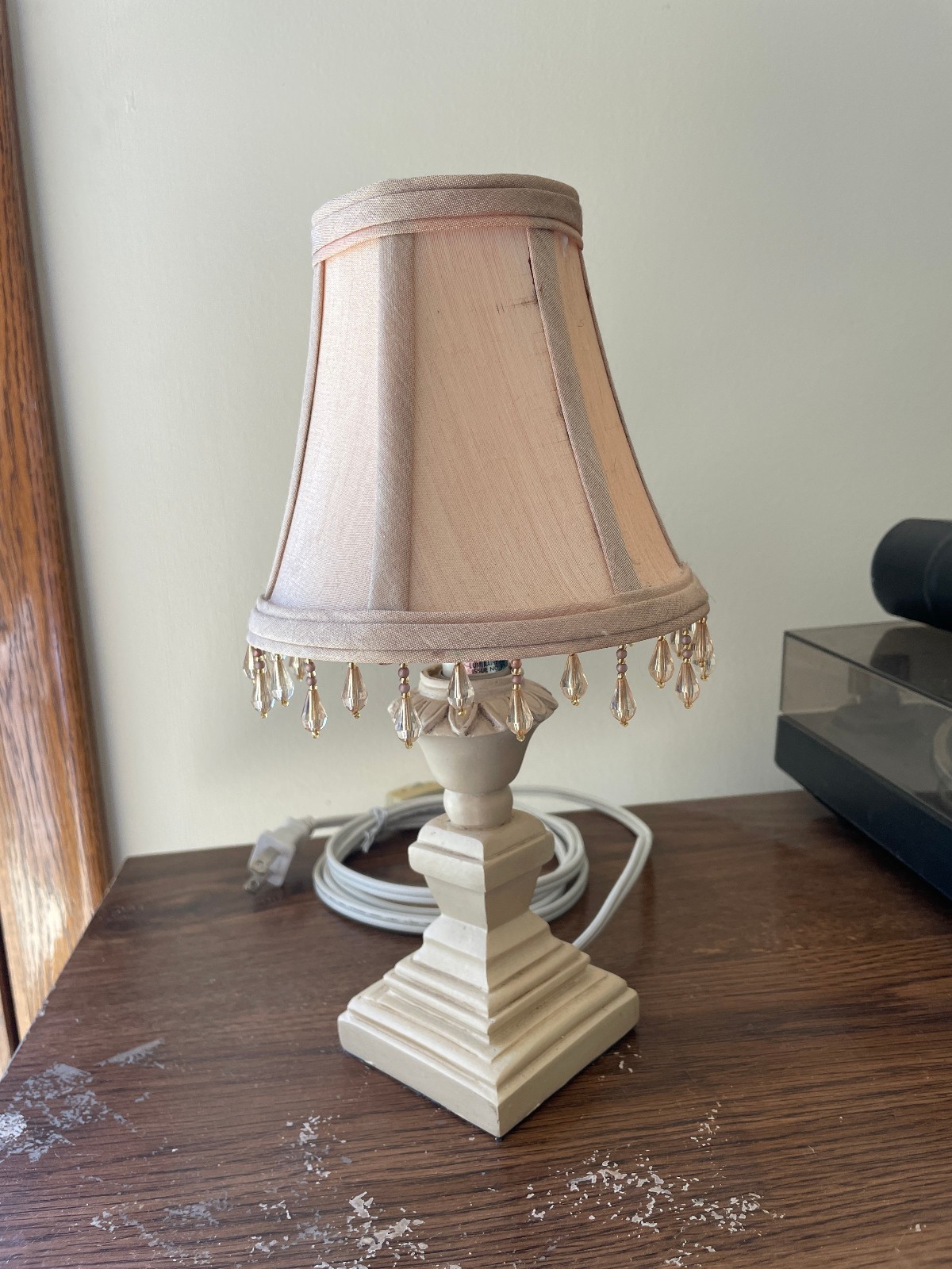Vintage Victorian style, table, boudoir,  accent candle lamp, 11", cream, beaded