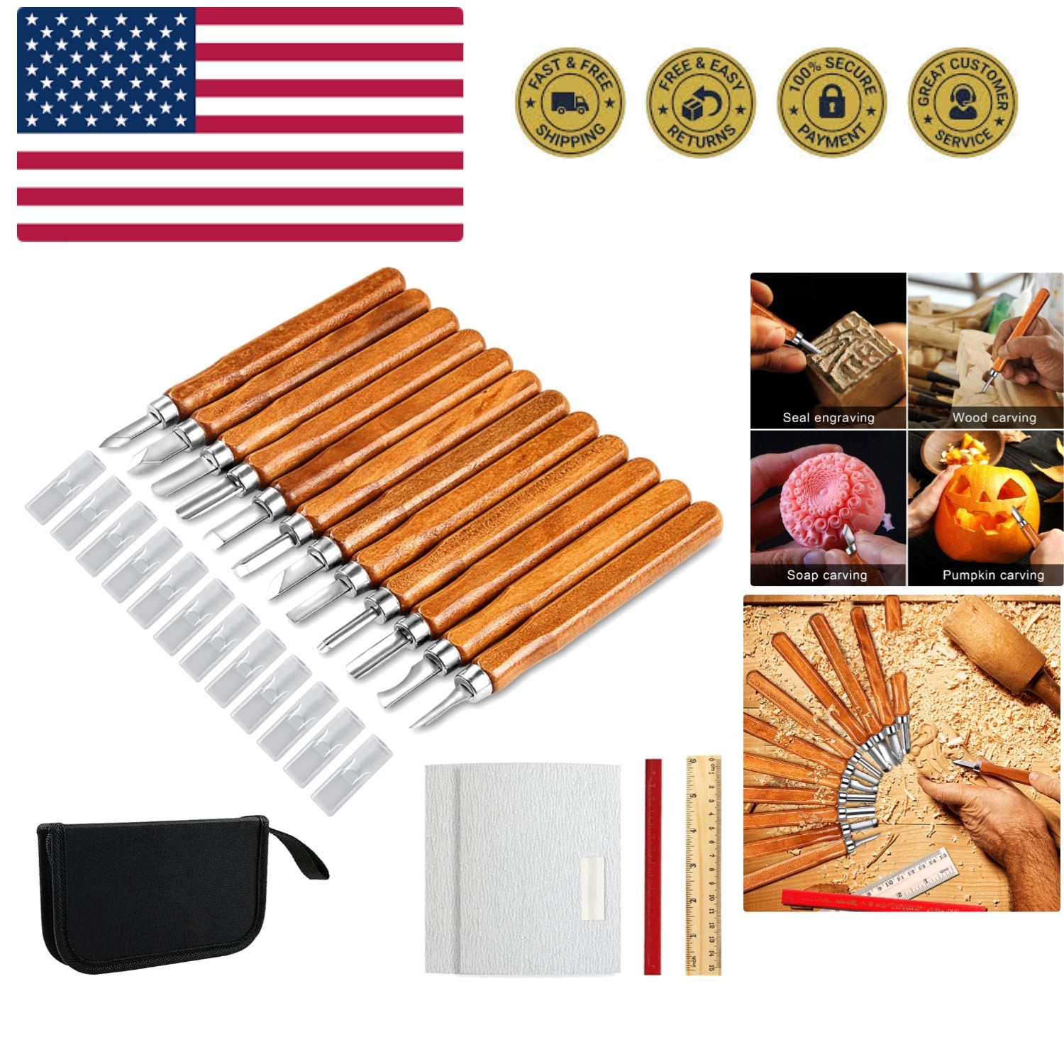 Wood Carving Knife Set, 20 PCS Wood Carving Kit Carbon Steel Wood Hand Carvin...