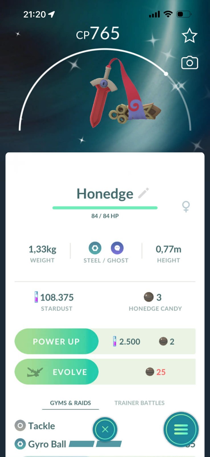 ✨ Shiny Honedge ✨  P T C - 80k stardust -  Description