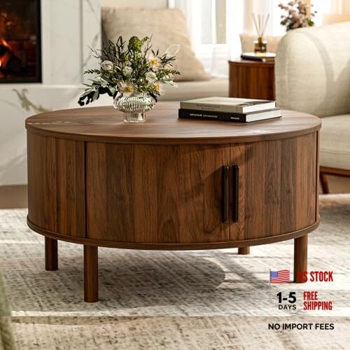 ZttRiee Coffee Table for Living Room, Modern Round Coffee Walnut_lsj031-wa