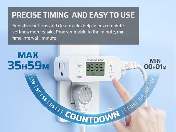 DEWENWILS 2-Pack Timer Outlet, 36H Countdown, Repeat Function,for Lights & Fans