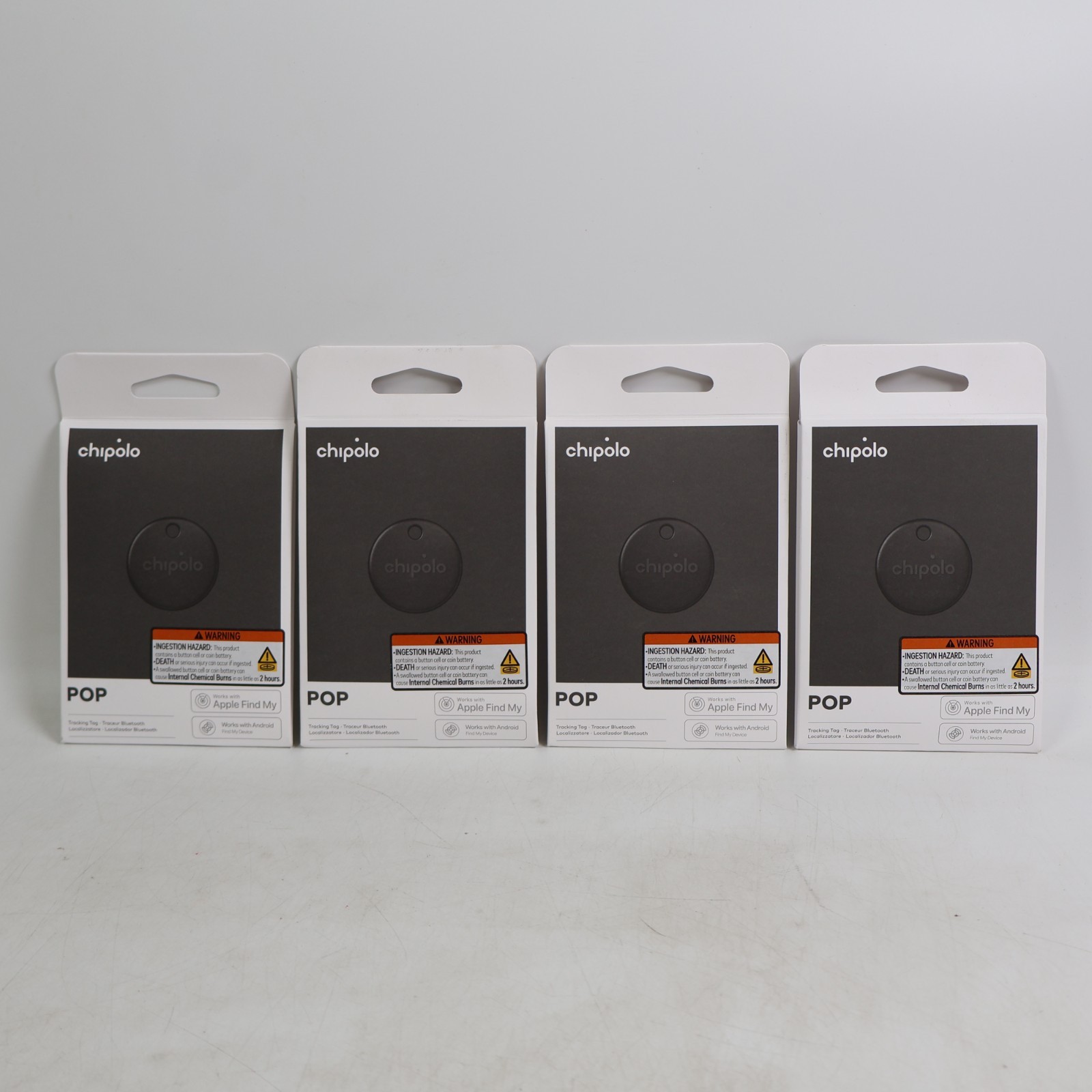 4 PACK Chipolo POP Tracker Tag, Apple Compatible, Loud Bluetooth Tracker, Black