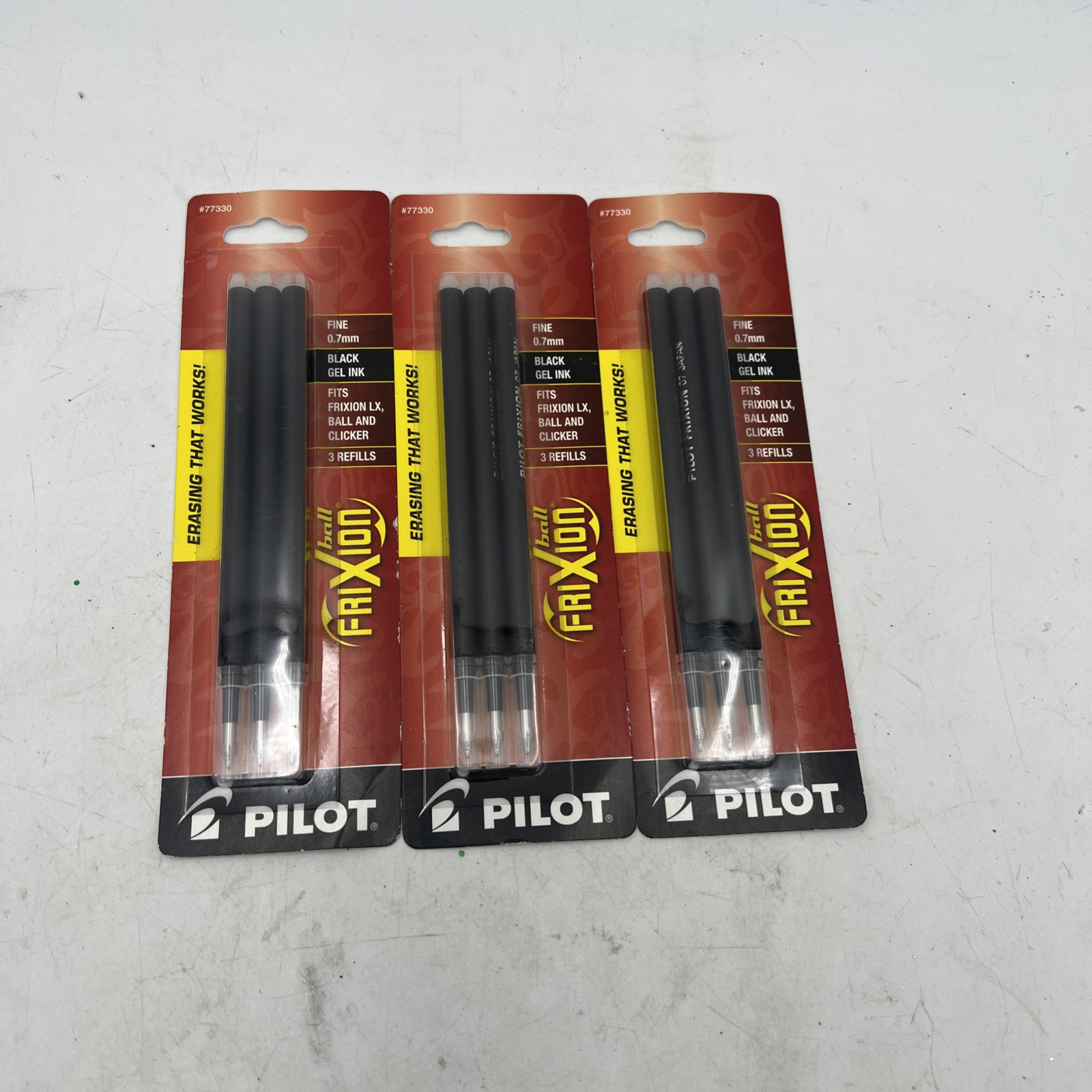 Lot Of 3 Pilot FriXion Ball Erasable Gel Ink Refills, Fine Point, 3 Packs Black