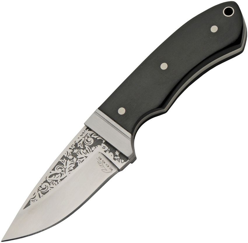 Bobcat Skinner knife Etched Steel Blade Black wood Handle with Belt Sheath