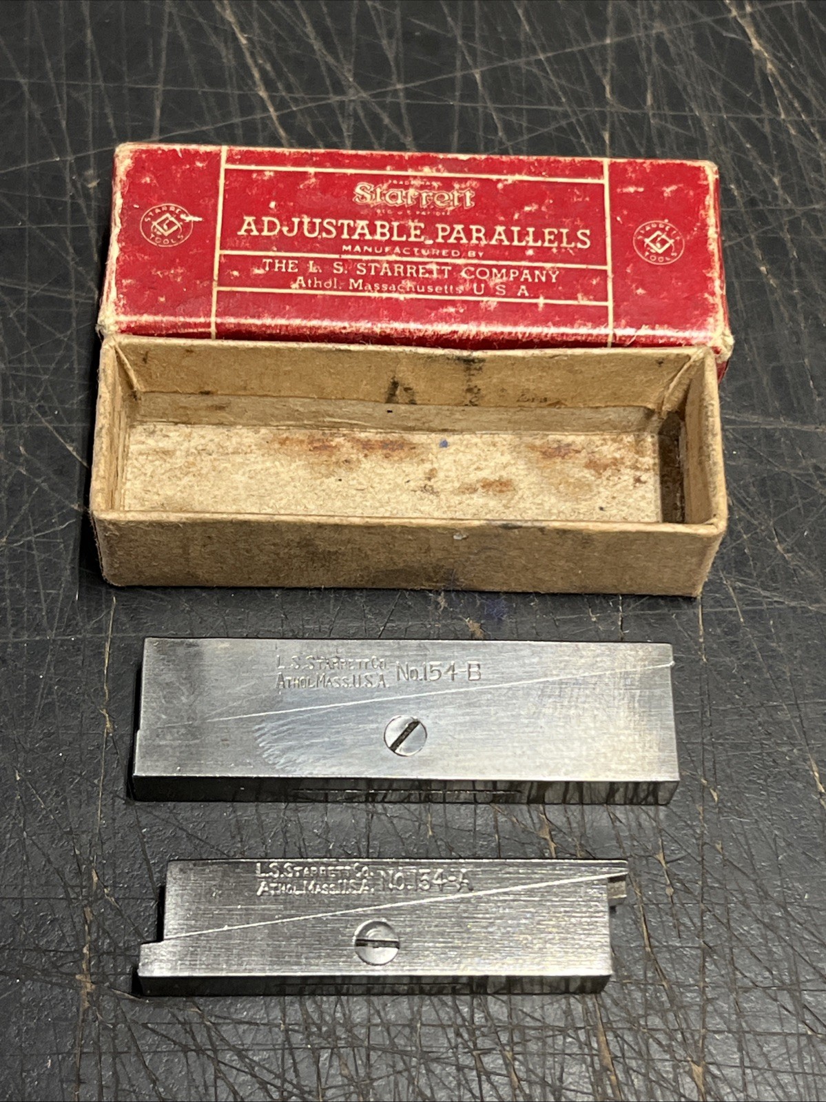 Vintage L.S. Starrett No. 154-B Adjustable Parallels W/ Original Box + 154-A  🟡