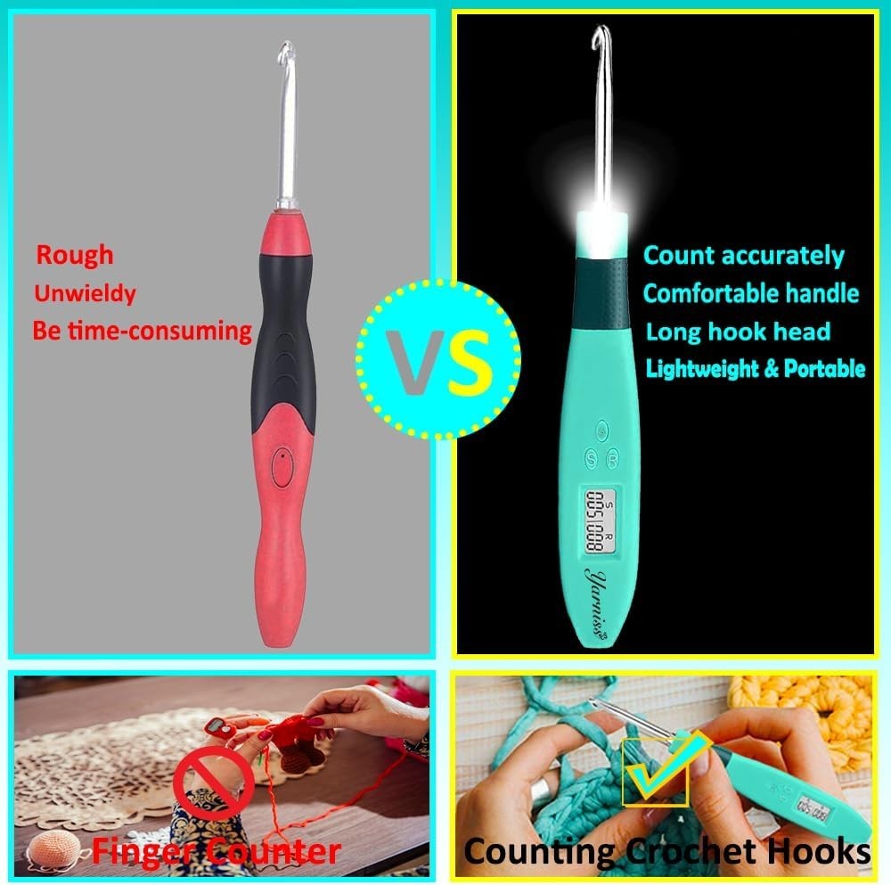 18 Size Counting Crochet Hooks with Light, Digital Counter Crochet Hooks Set ...