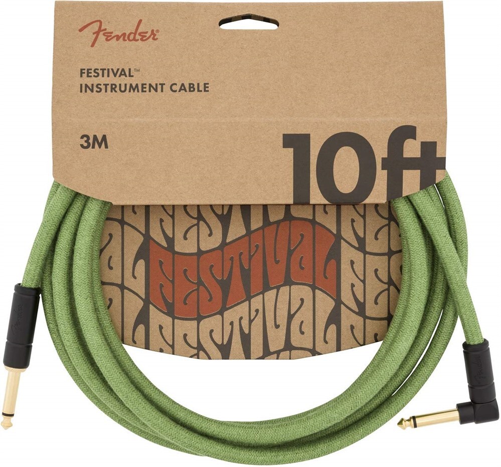 NEW Fender Festival Hemp 10' Straight/Angled Instrument Cable GREEN 099-0910-062
