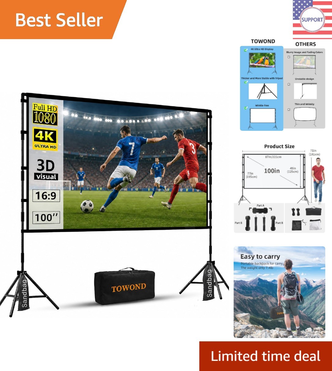 100-Inch Portable Projector Screen with Tripod - Perfect for Outdoor Film Nights