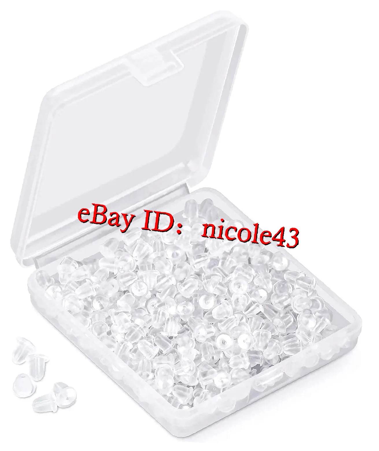 300PCS SILICONE EARRING BACKS SOFT CLEAR STOPPERS FOR STUD HOOP FISH HOOK 4MM