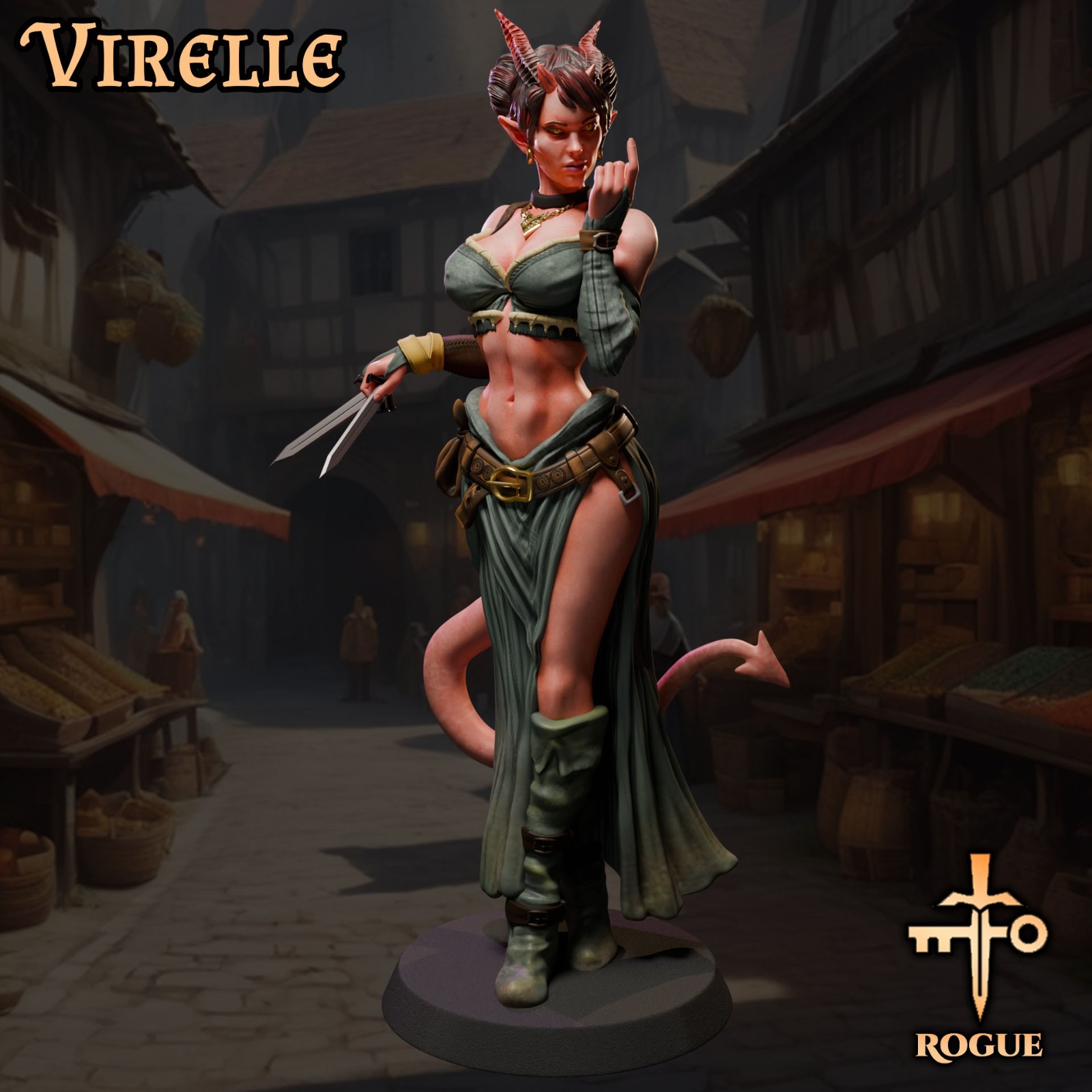 Dungeons & Dragons Playable Character - Female Tiefling Virelle - Rogue, Fighter