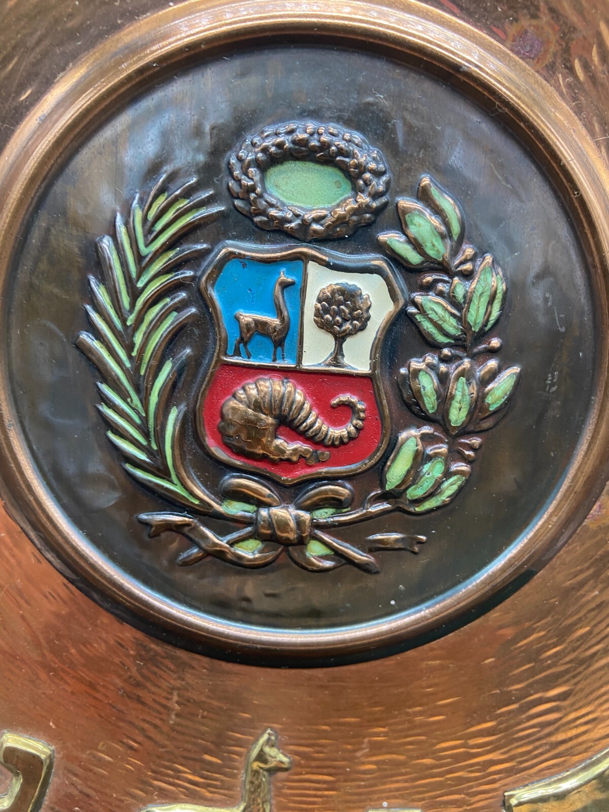 3 Peruvian Artisan Copper Decorated Colored Wall Plates