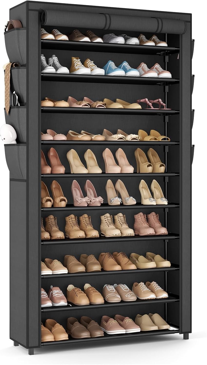 Tall Shoe Rack with Cover, 10 Tier Shoe Organizer Storage for 50-55 Pairs
