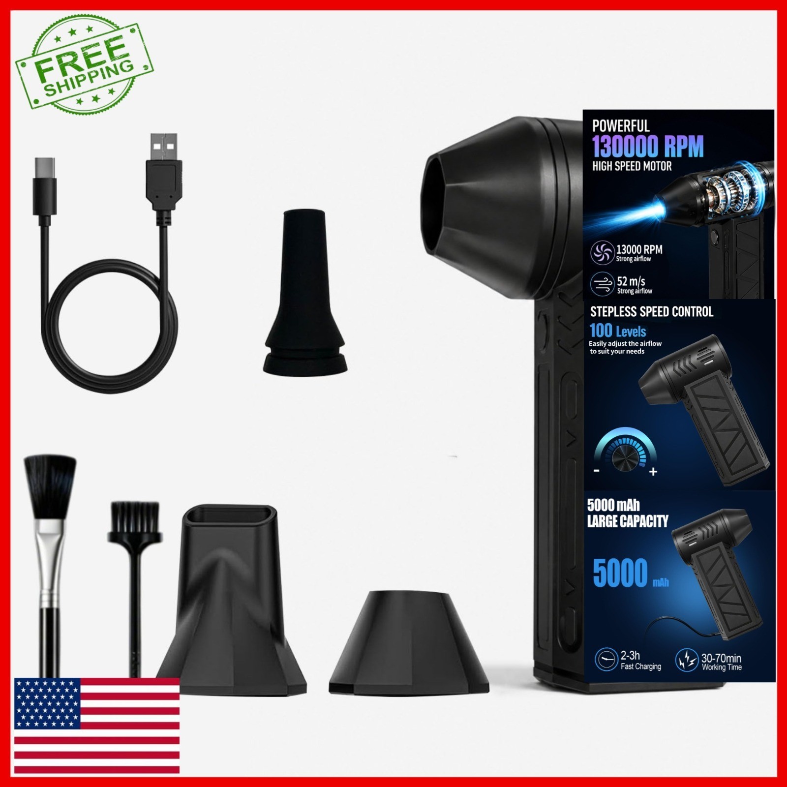 Ferropeak Compressed Air Duster 130000 RPM Rechargeable Blower Gun
