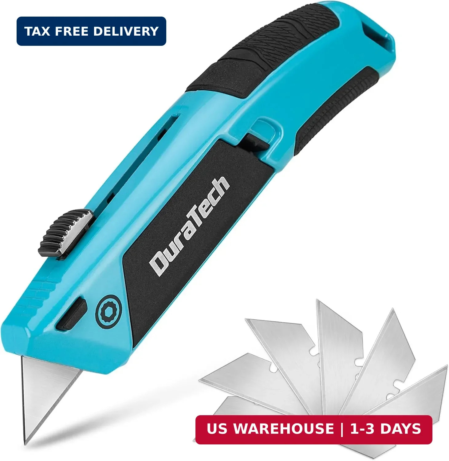 DURATECH Auto-Loading Utility Knife, Heavy Duty Retractable Box Cutter with 6 Pr