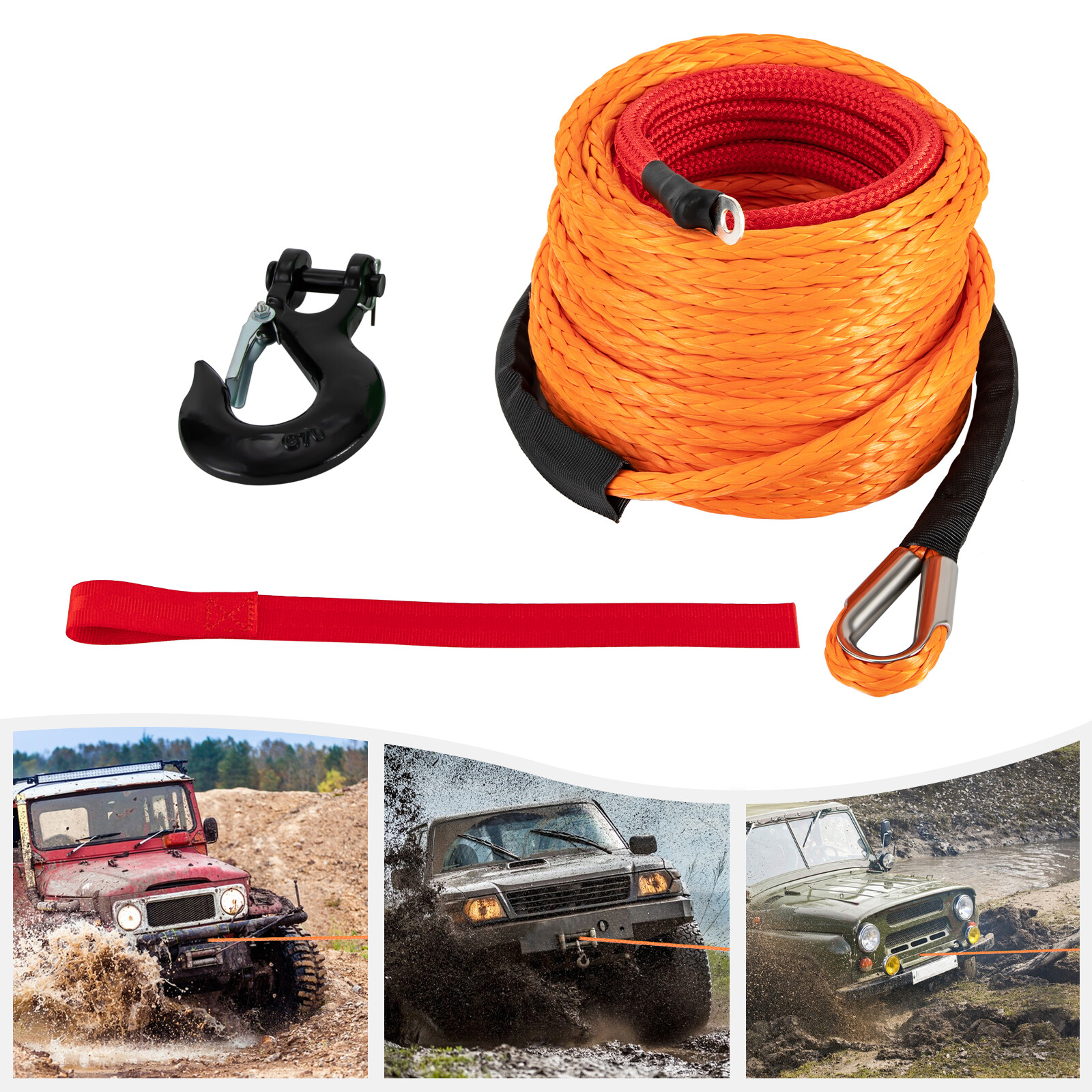 3/8" x60' Synthetic Winch Rope Line Recovery Cable 19,854 LBS for UTV Jeep Winch