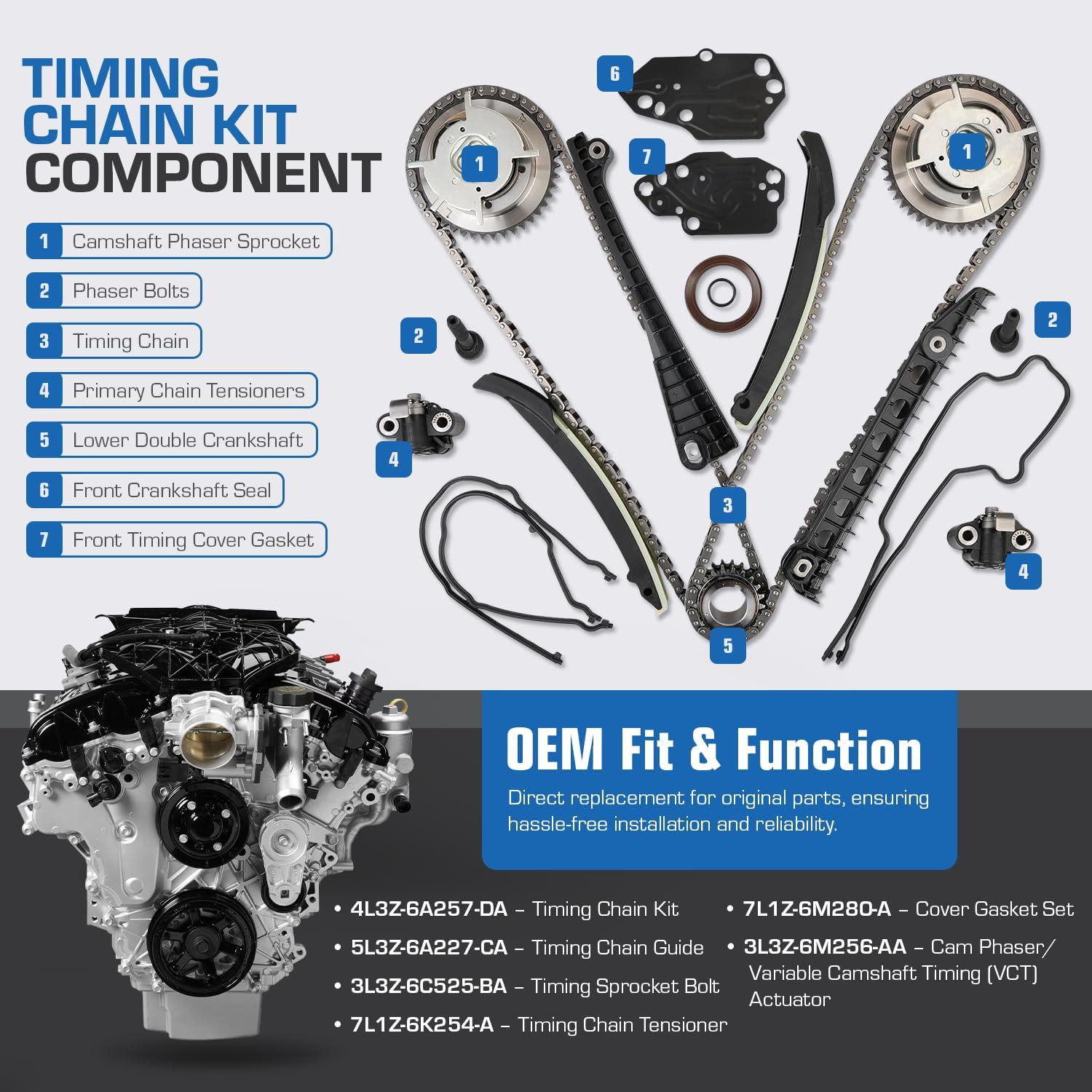 Timing Chain Kit Cam Phaser VCT for Ford F150 F250 Expedition 5.4L Triton 3-Valv