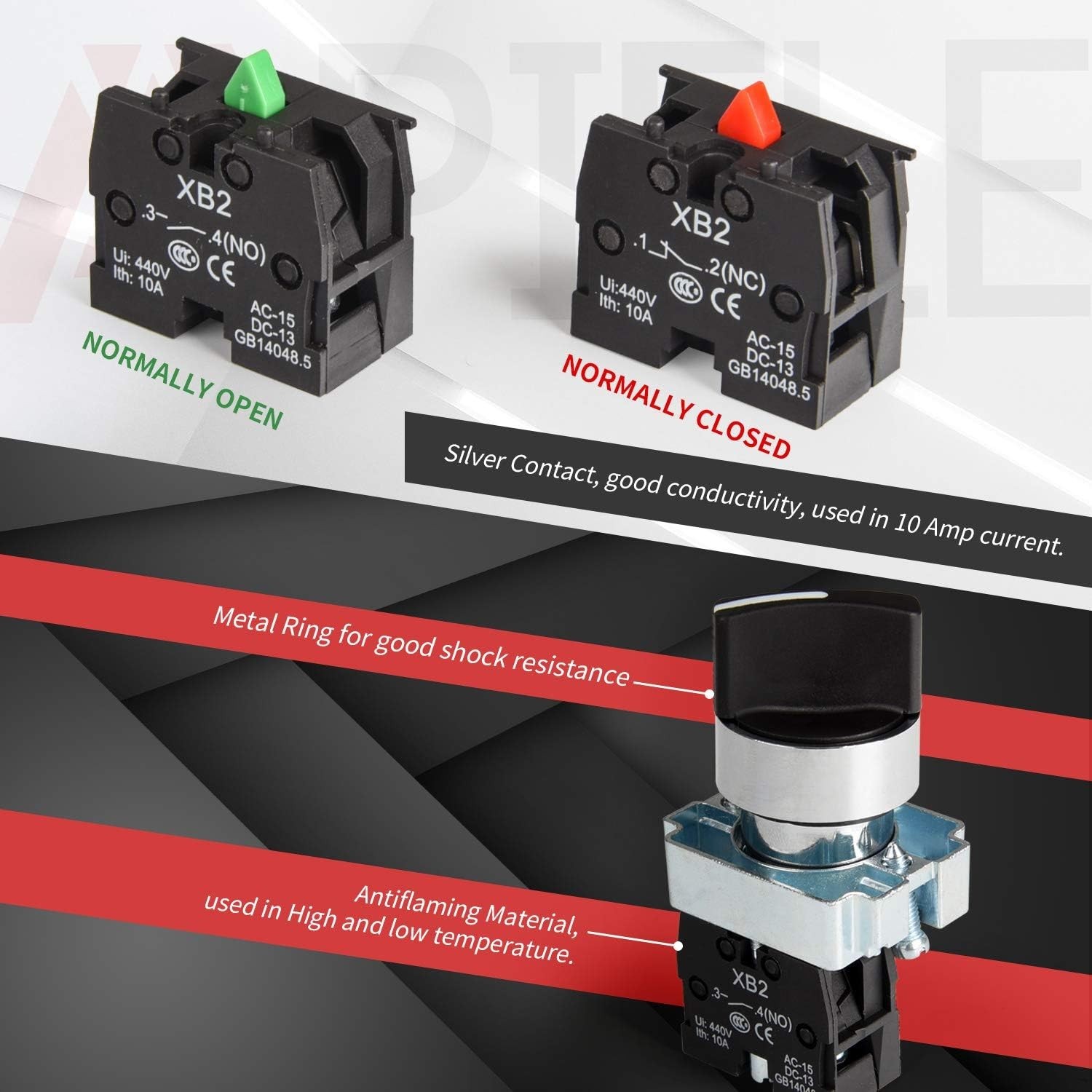 Pack of 2 22mm 2 Position Selector Switch Maintained 1NO 2 Position Maintained