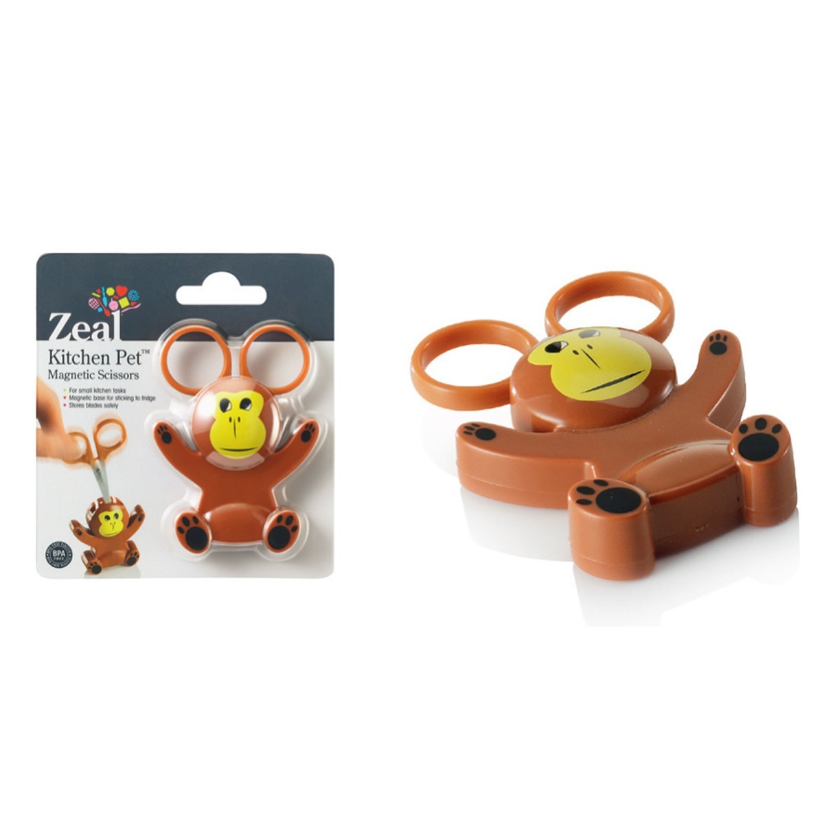 Zeal Mini Monkey Kitchen Scissors with Magnetic Base / Fridge Magnet