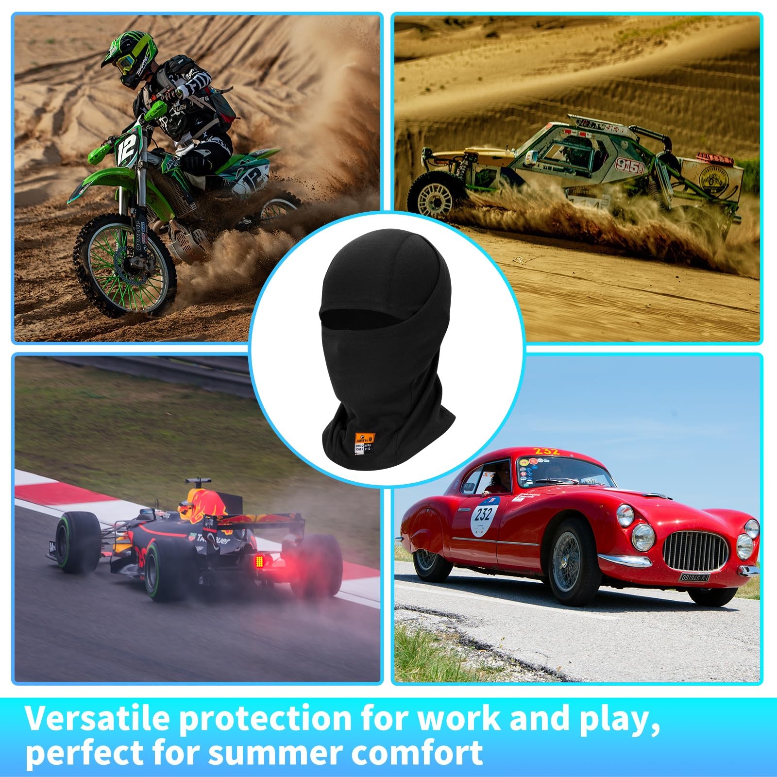 2PCS Cooling Motorcycle Balaclava Fire Resistant Full Face Mask Covering Mesh...