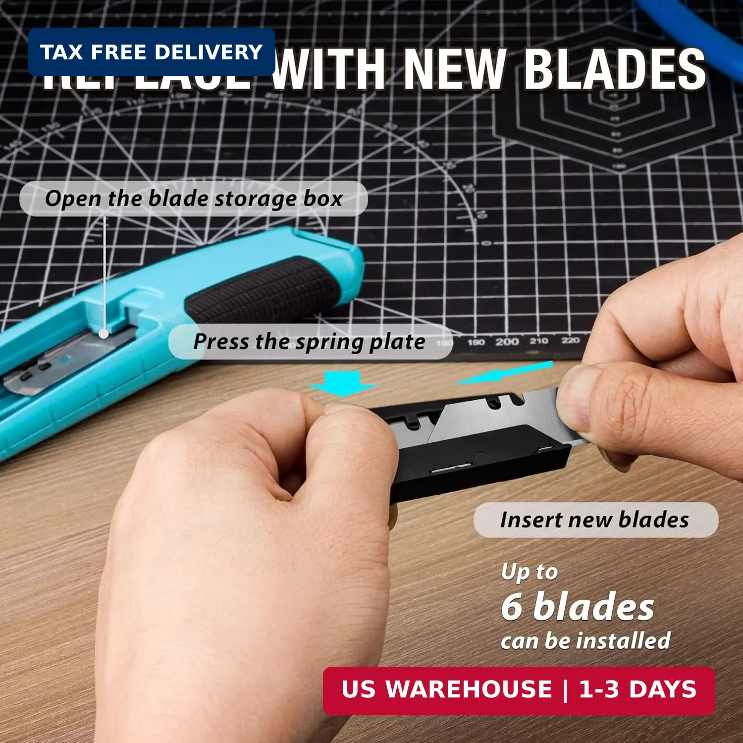 DURATECH Auto-Loading Utility Knife, Heavy Duty Retractable Box Cutter with 6 Pr