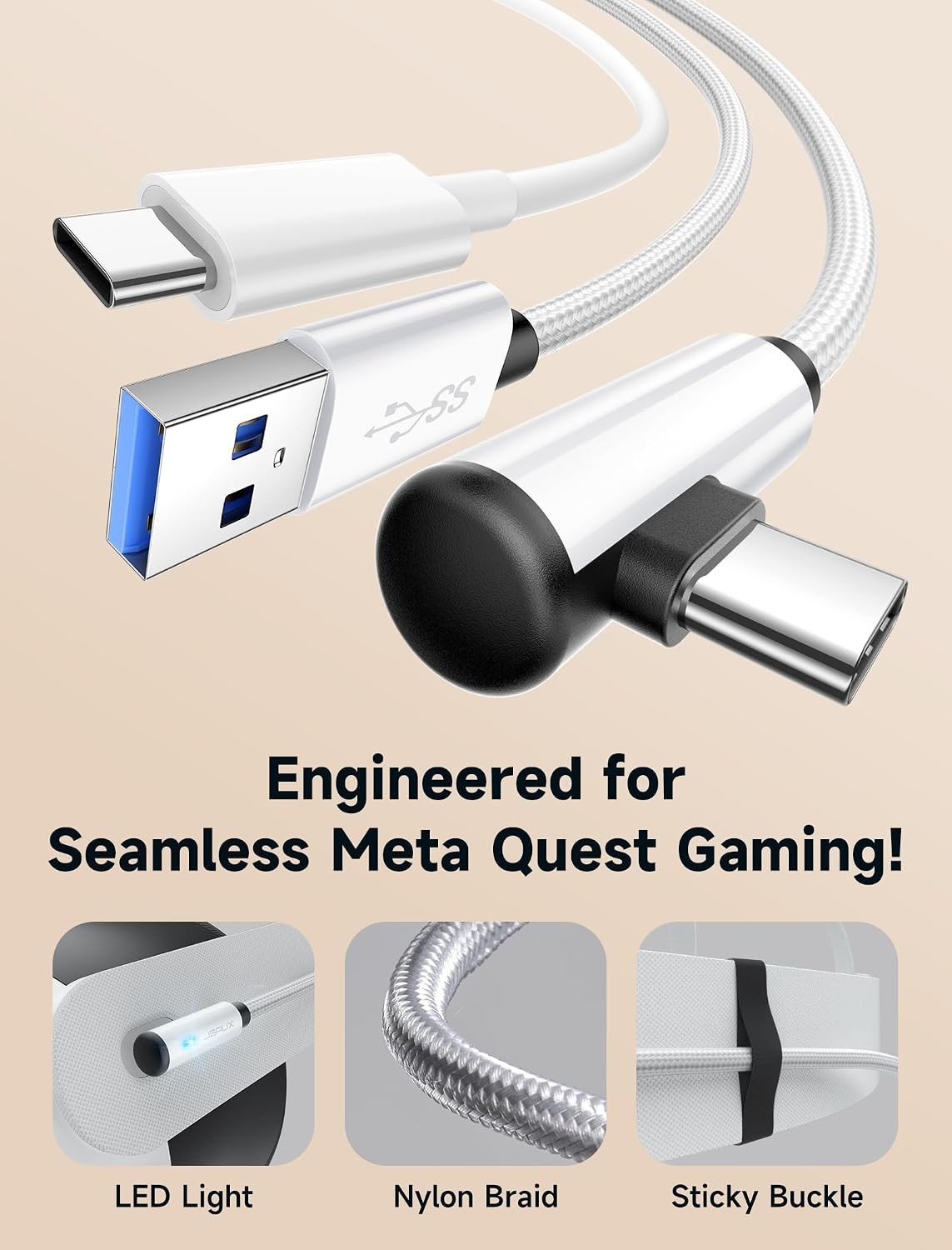 Versatile 16FT Charging Link Cable - Play & Charge for Meta Quest VR Systems