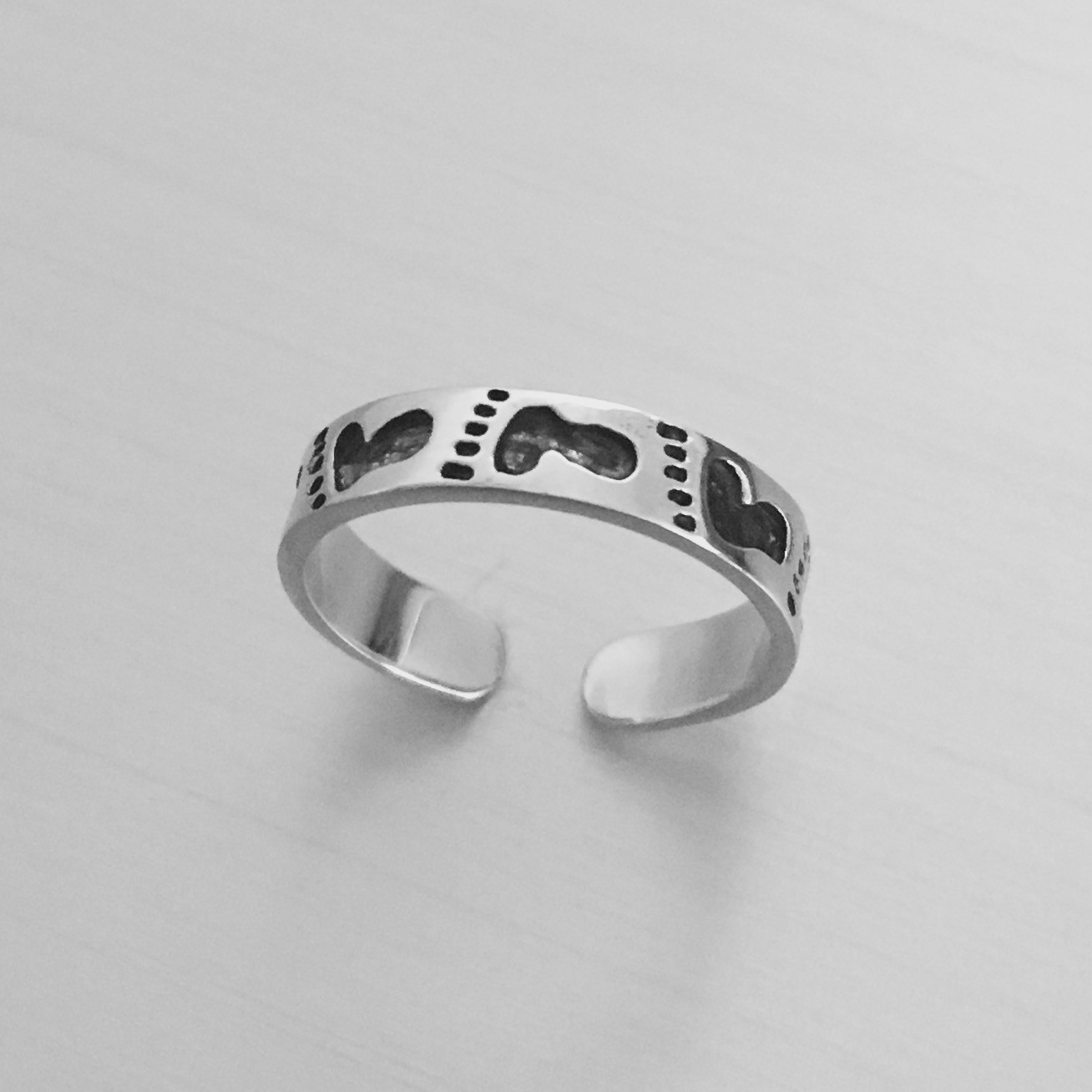 Sterling Silver Adjustable Footprint Toe Ring, Silver Ring, Baby Feet Ring