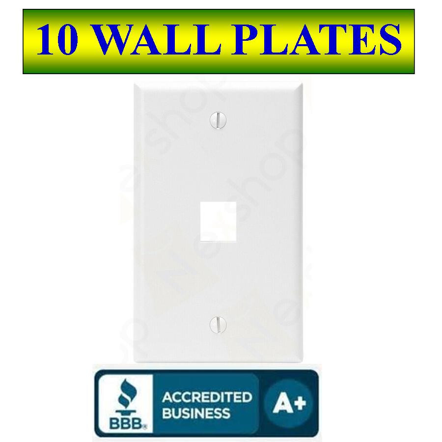 10 PACK Wall Plate 1 Port White Keystone Jack for RJ45 HDMI, USB, A/V Connectors