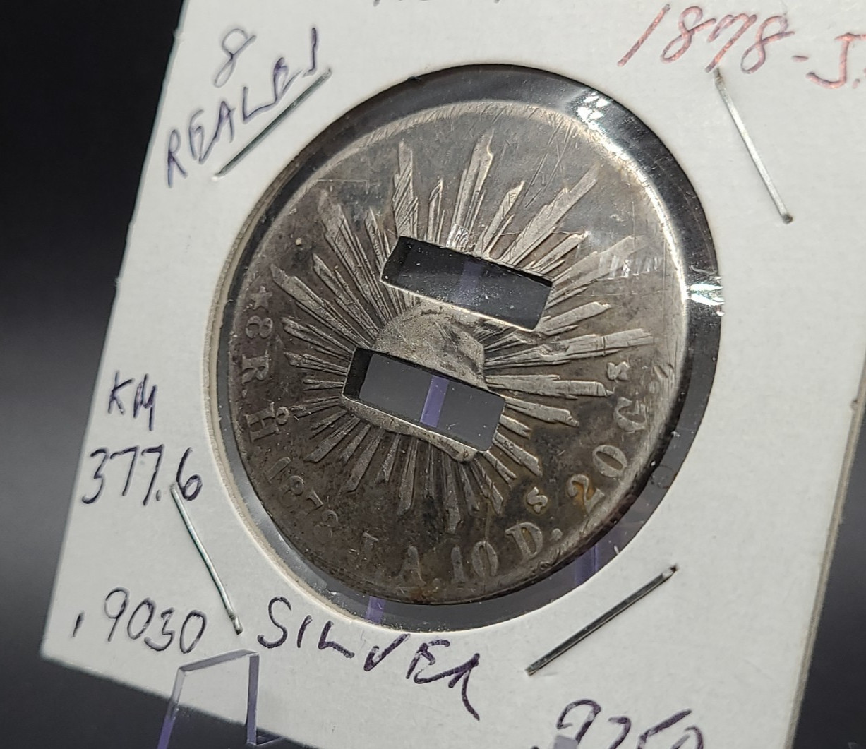 1878 Mexico 8 Reales 90% Silver Damaged