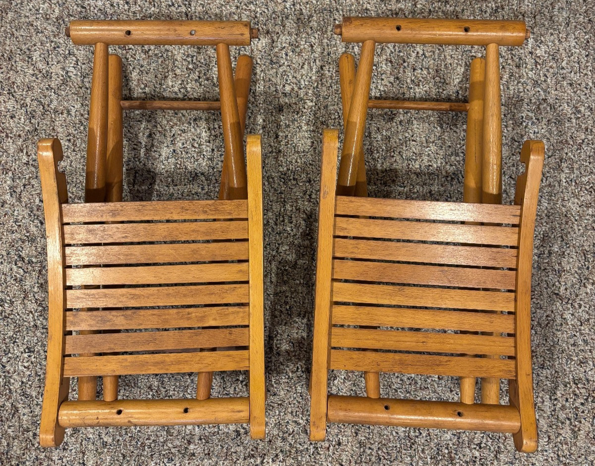 Set of 2 VTG Nevco Yugoslavia Wooden Slat Folding Camp Stool MCM