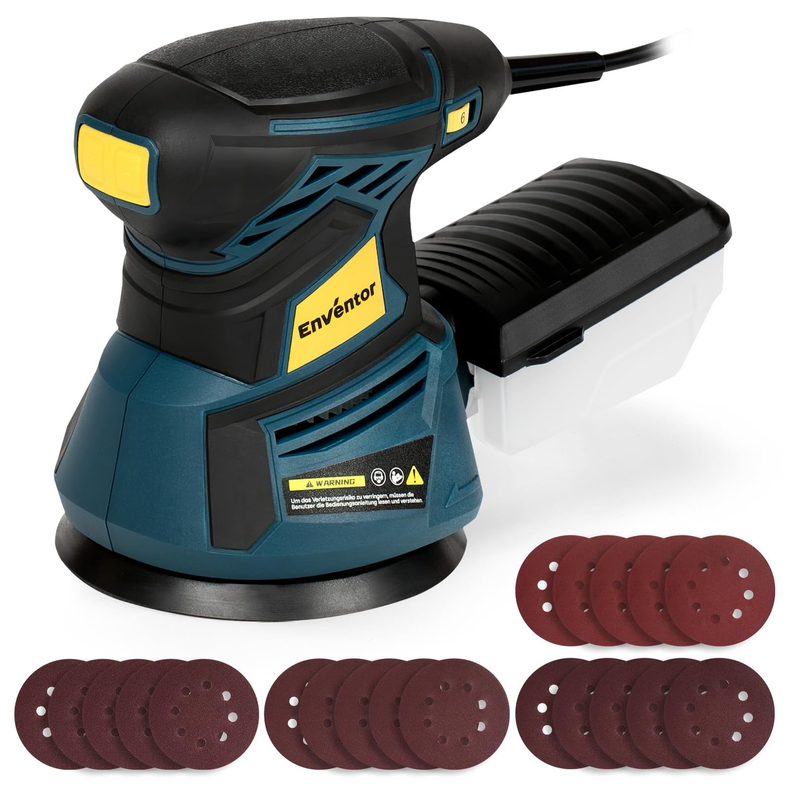 5 Inch Orbital Sander 3A Corded 6 Speed With 20 Sanding Discs For Woodworking