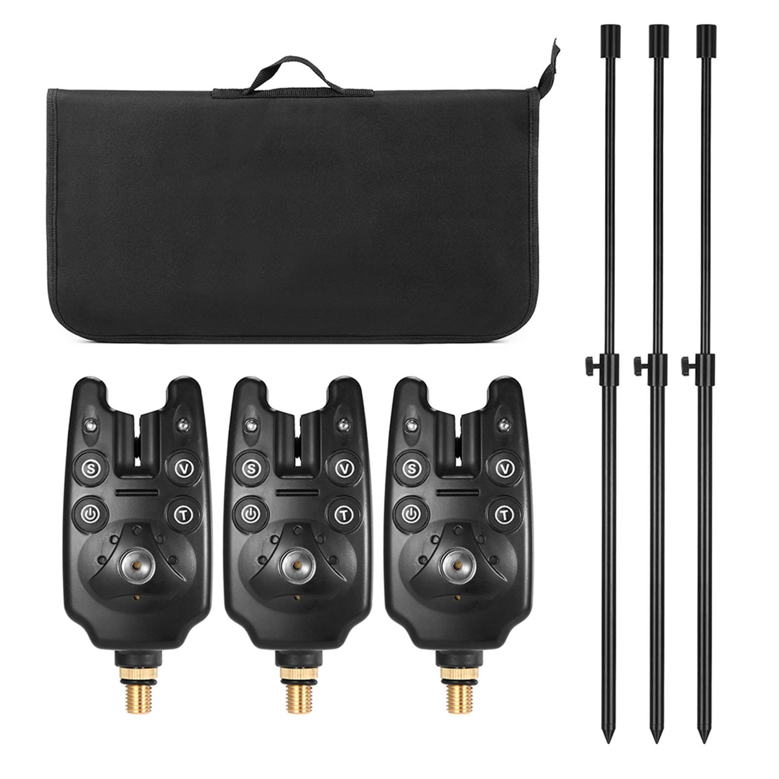 Lixada Fishing Bite Indicators Kit 3 Led Alarm Alerts 3 Extending Aluminum