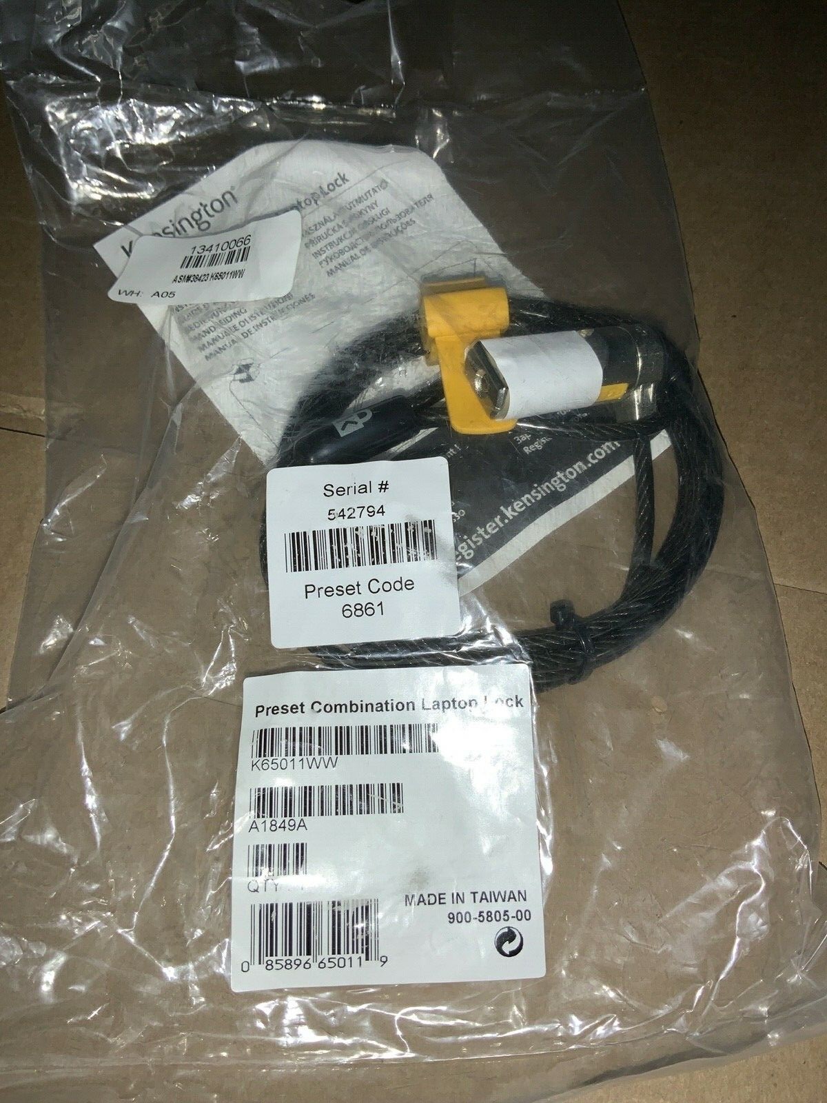 Kensington Serialized Combination Laptop Lock 1 Pack K65011WW NEW! ❤️️✅❤️️✅