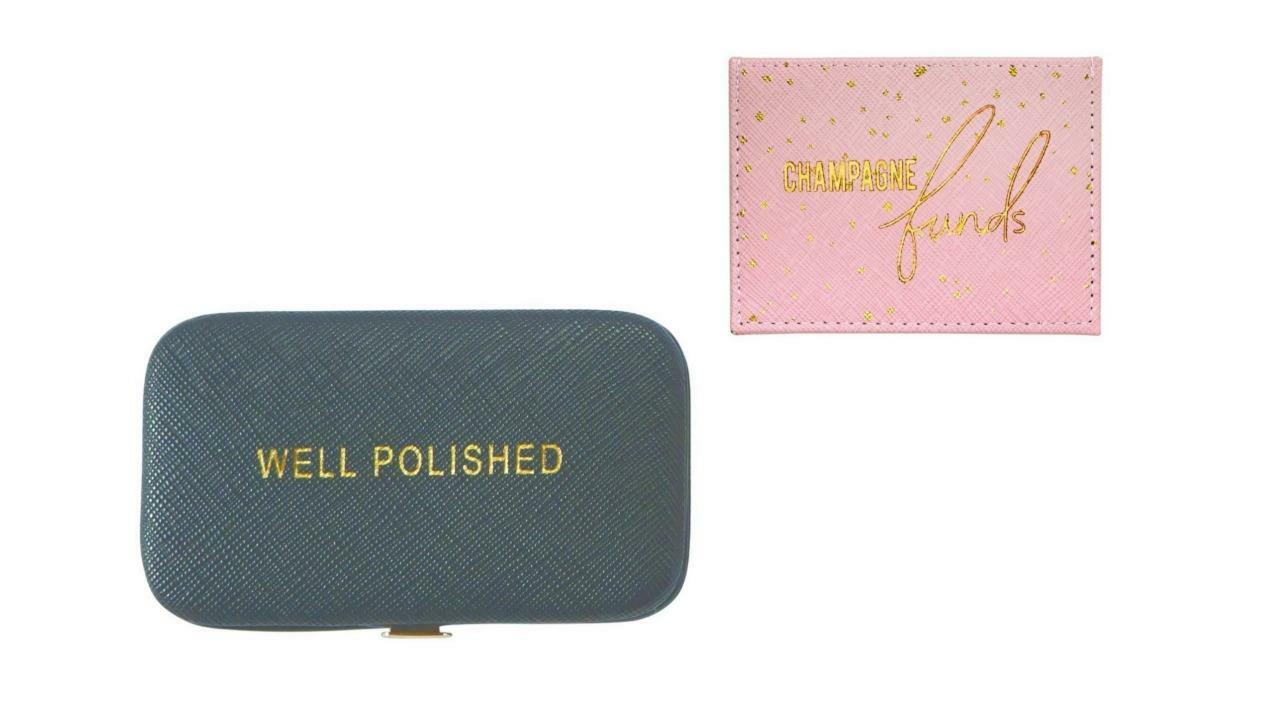 Mud Pie Womens Pink Faux Leather Purse Manicure Kit and Credit Card Holder Pouch