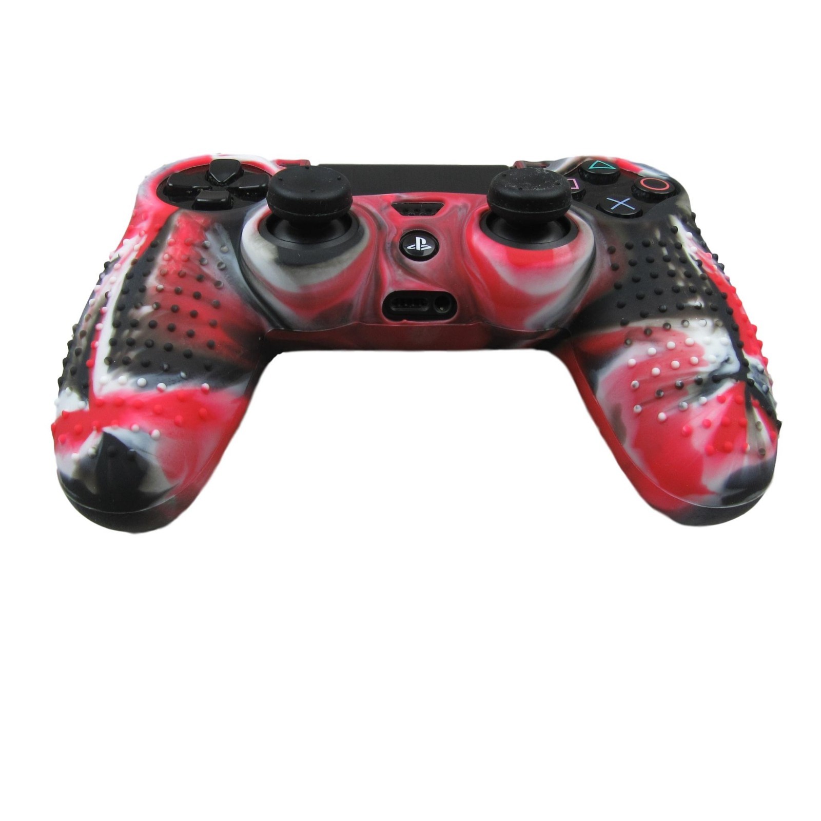 Fits PS4 Controller Silicone Grip Cover Red + (8) Multi Thumb Caps