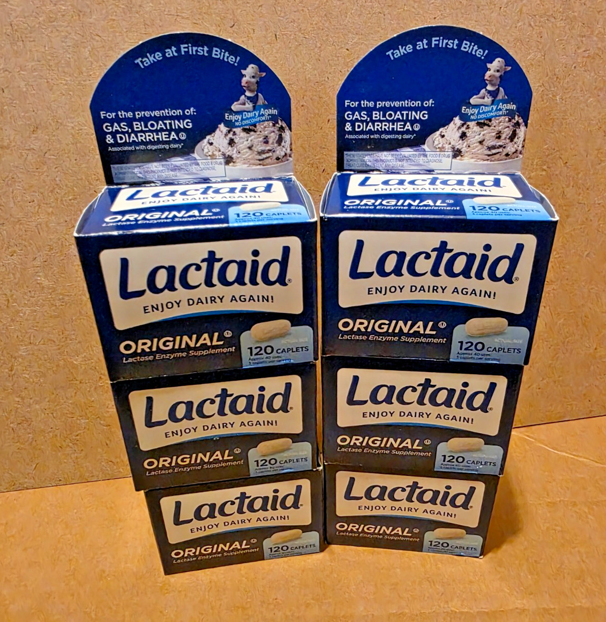 Lot of 6 Lactaid Original - 120 Caplets per pack - Exp: 04/2027+