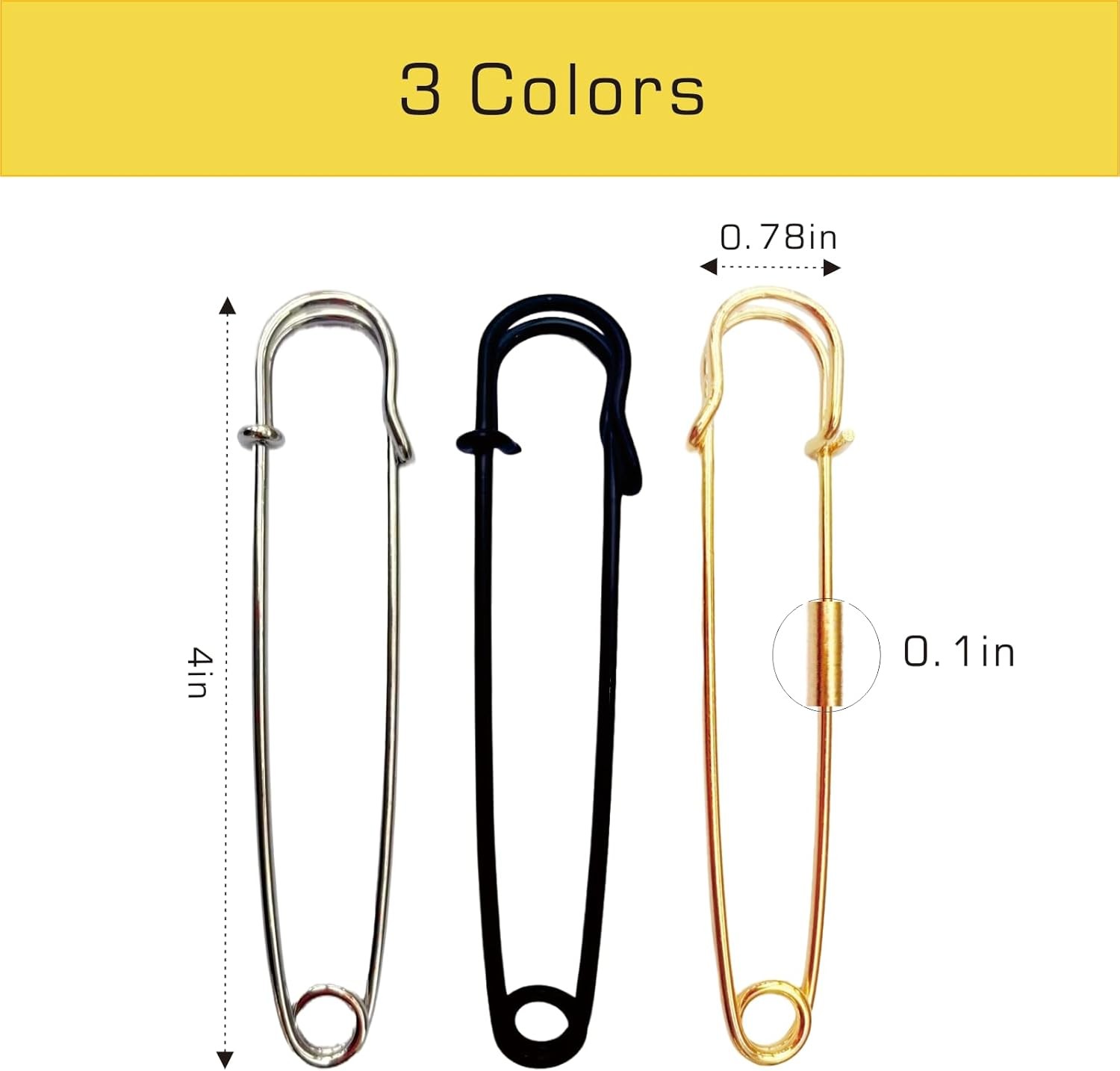 10PCS Large Safety Pins,4 Inch Heavy Duty,3 Colors Extra Large Safety pins （3G